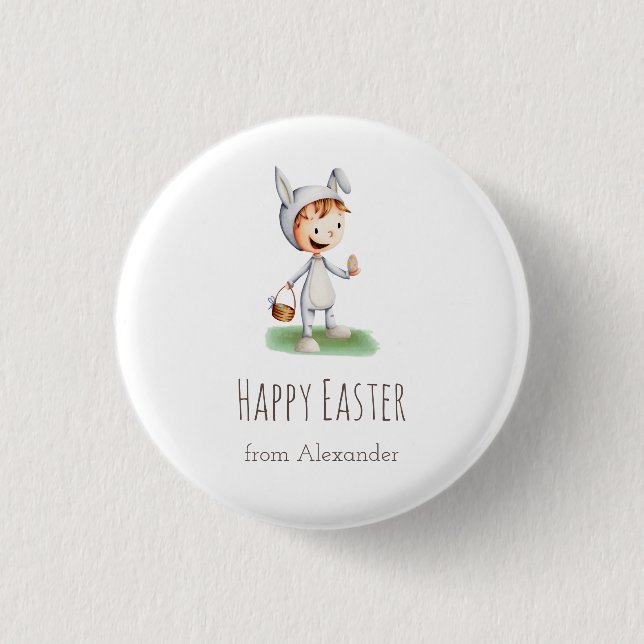 Kind in Ostern Bunny Costume Ei Jagd Personalisier Button (Vorderseite)