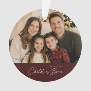 Kind ist geboren Weihnachtsfoto Bibelvers Ornament