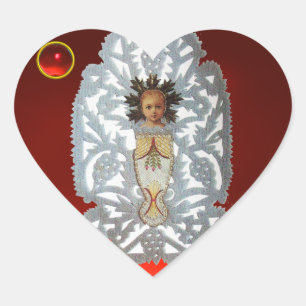 Kind Jesus, antikes Weihnachtspapier Carvingruby Herz-Aufkleber