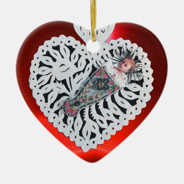 Kind Jesus, Antiquitätenherz Papier Carving Keramikornament (Vorne)