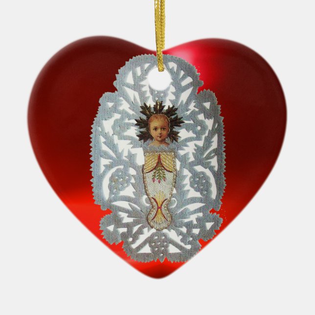 Kind Jesus, Antiquitätenherz Papier Carving Keramikornament (Vorne)