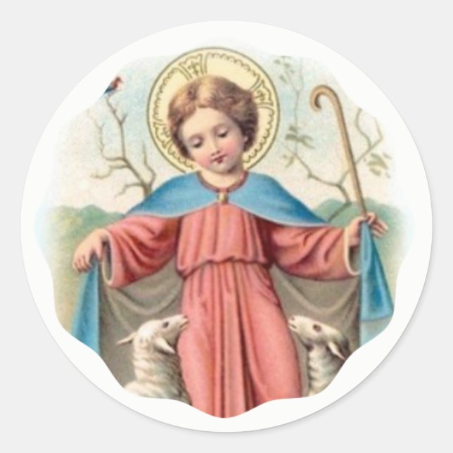 Kind Jesus mit Lämmern Runder Aufkleber (Vorderseite)