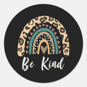 Kind Leopard Rainbow Kindness Inspirational Girls Runder Aufkleber