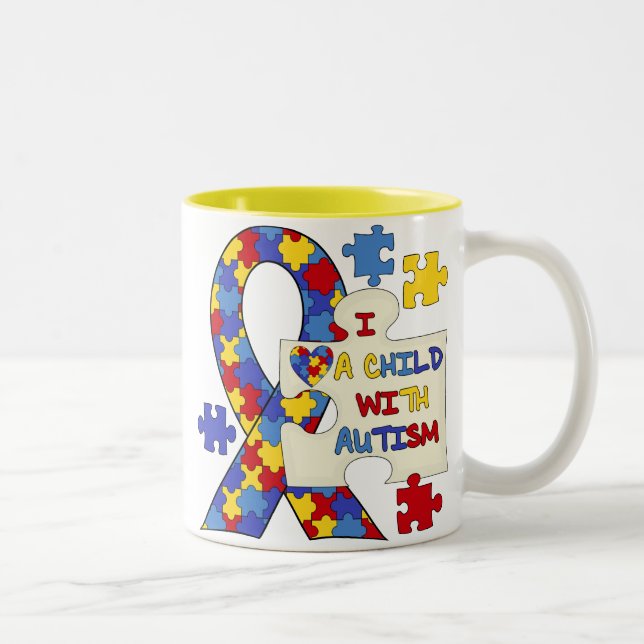 Kind mit Autismus-Bewusstseins-Band Zweifarbige Tasse (Rechts)