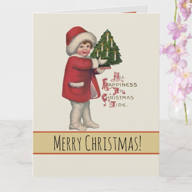 Kind mit Christbaum Vintage Illustration Kunst Karte (Orchidee)