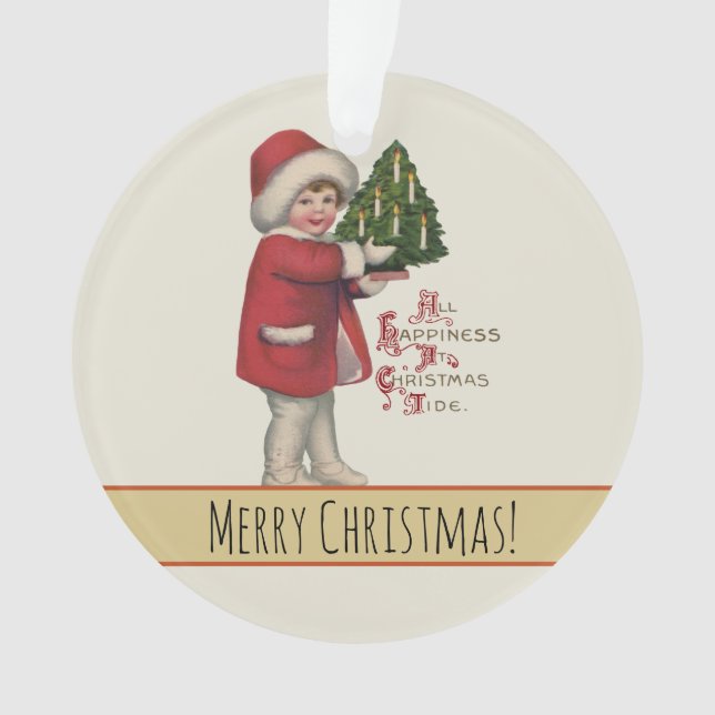 Kind mit Christbaum Vintage Illustration Kunst Ornament (Vorderseite)