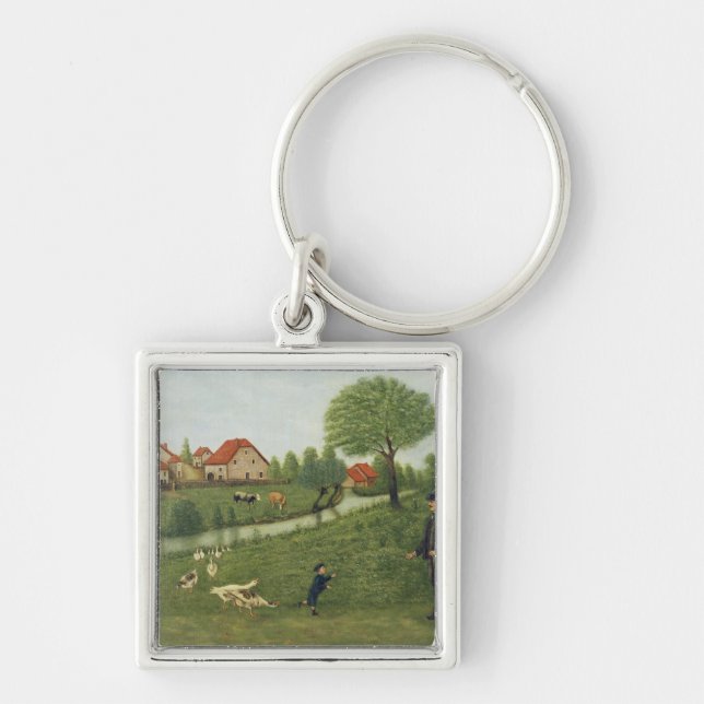 Kind mit Gänsen Schlüsselanhänger (Vorne)