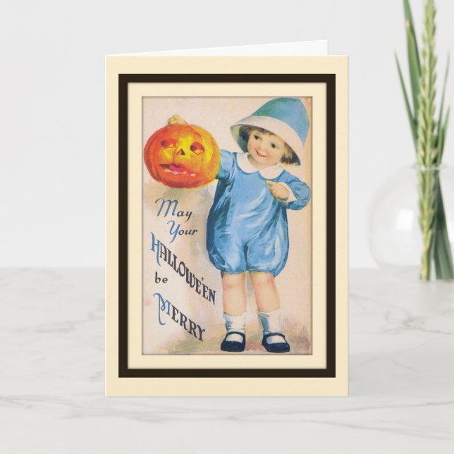 Kind mit Halloween Jack O' Lantern Card Karte (Vorderseite)