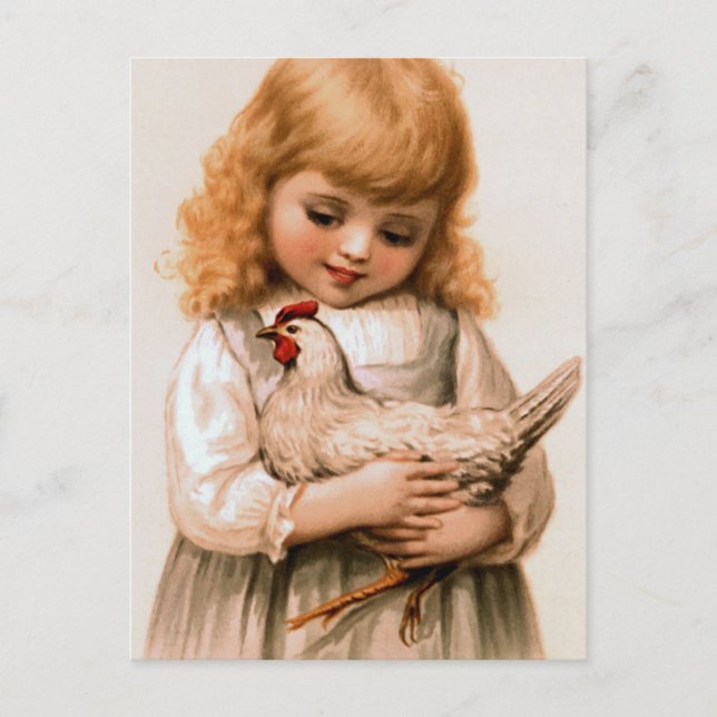 Kind mit Hühnchen Postkarte (Vorderseite)
