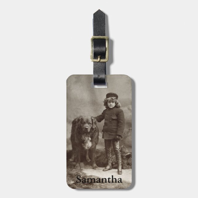 Kind mit Hund, C1885 Gepäckanhänger (Vorderseite vertikal)