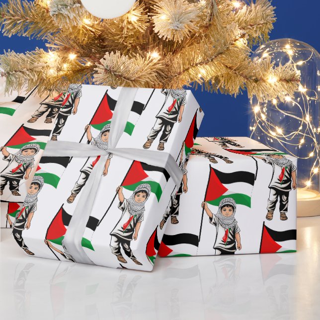 Kind mit Keffiyeh Palästina-Flagge Geschenkpapier (Feiertage)