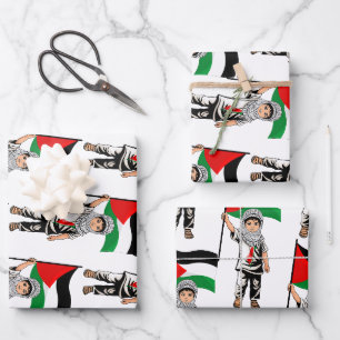 Kind mit Keffiyeh Palästina-Flagge Geschenkpapier Set