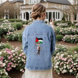 Kind mit Keffiyeh Palästina-Flagge Jeansjacke