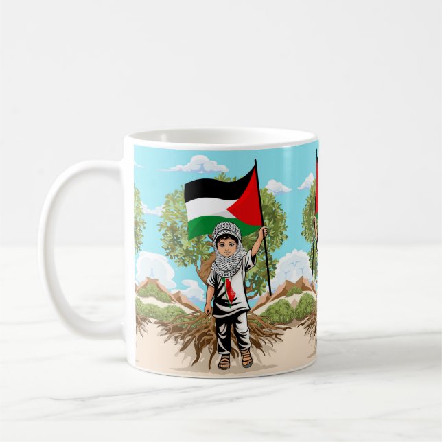 Kind mit Keffiyeh Palästina-Flagge Kaffeetasse (Links)