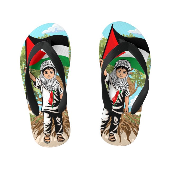 Kind mit Keffiyeh Palästina-Flagge Kinderbadesandalen (Fußbett)