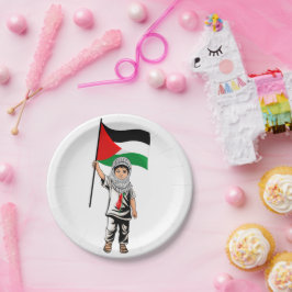 Kind mit Keffiyeh Palästina-Flagge Pappteller
