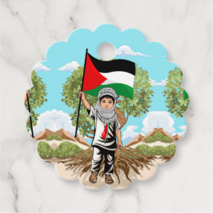Kind mit Keffiyeh Palästina-Flagge und Olivenbaum Geschenkanhänger