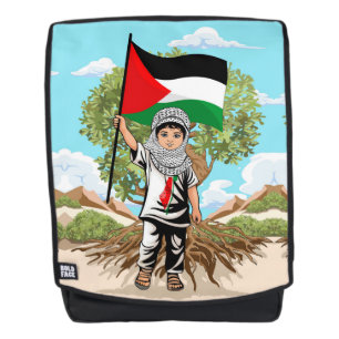 Kind mit Keffiyeh Palästina-Flagge und Olivenbaum Rucksack