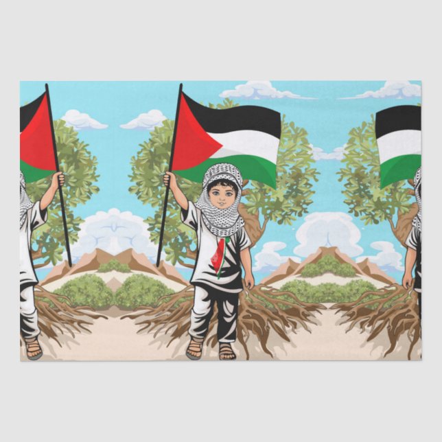 Kind mit Keffiyeh Palästina-Flagge und Olivenbaum Seidenpapier (Vorderseite)