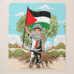 Kind mit Keffiyeh Palästina-Flagge und Olivenbaum Sherpadecke