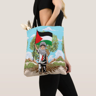 Kind mit Keffiyeh Palästina-Flagge und Olivenbaum Tasche