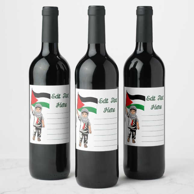 Kind mit Keffiyeh Palästina-Flagge Weinetikett (Flaschen)