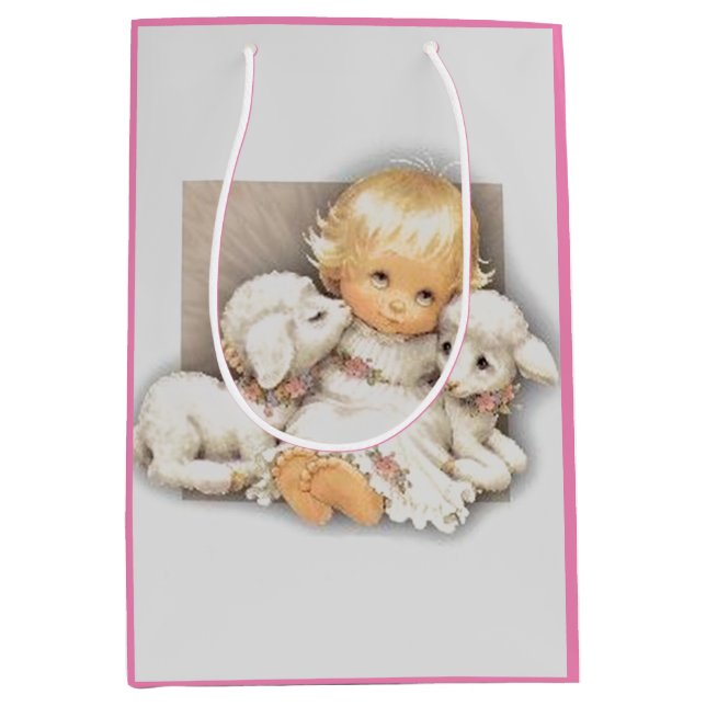 Kind mit Lämmern Mittlere Geschenktüte (Vorderseite)