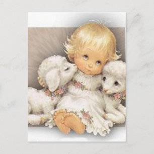 Kind mit Lämmern Postkarte