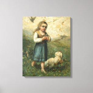 Kind mit Vögeln und Hund - Edward Banister Leinwanddruck