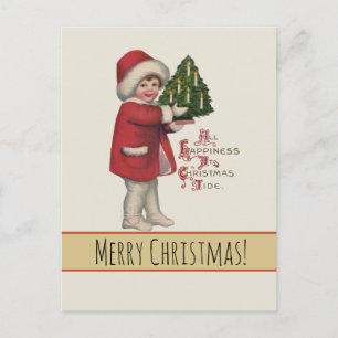 Kind mit Weihnachtsbaum Vintage-Illustrationskunst Postkarte