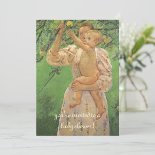 Kind Obst pflückend von Cassatt Vintage Babyparty Einladung