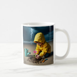 Kind pflanzt Blume im Sturm Kaffeetasse