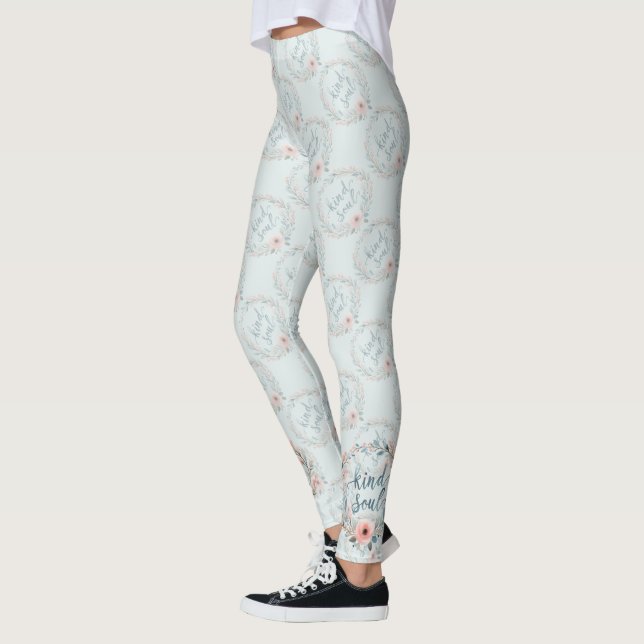 Kind Soul Floral Wreath Watercolor Quote Leggings (Links)
