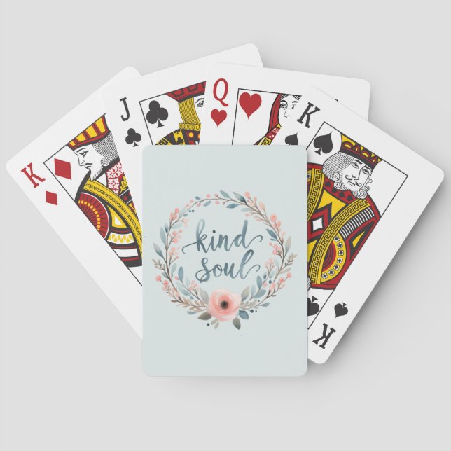 Kind Soul Floral Wreath Watercolor Quote Spielkarten (Rückseite)