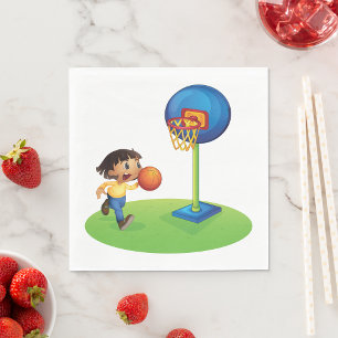 Kind spielt Basketball mit Korb Spaß Sport Serviette