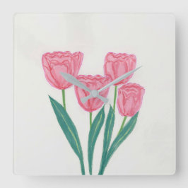 Kind Tulips Quadratische Wanduhr