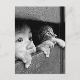 Kind und Katze Postkarte