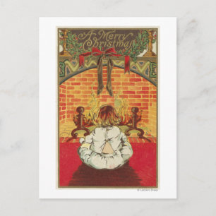 Kind vor dem Kamin Postkarte