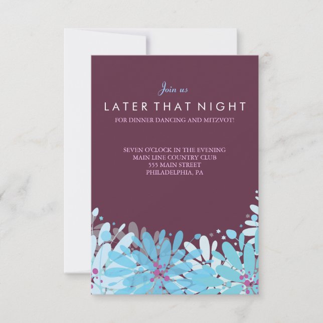 KINDA BLUE FLOWERS Bat Mitzvah Party Card Einladung (Vorderseite)