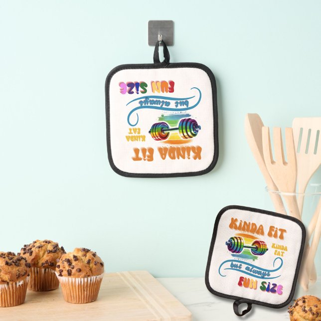 Kinda Fit Funny Gym Fitness Rainbow Pot Holder Topflappen (Foodie Meets Fitness Quirky Gym Saying for the Fit Foodie Pot Holder)