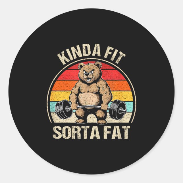 Kinda Fit Sorta Fat Funny Cute Bear Weightlifter  Runder Aufkleber (Vorderseite)