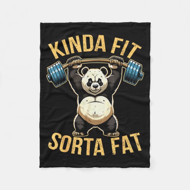 Kinda Fit Sorta Fat Funny Gym Panda Weightlifting  Fleecedecke (Vorderseite)