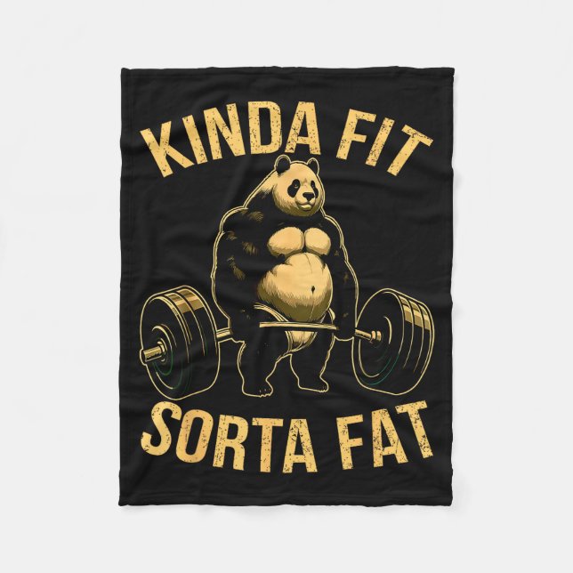 Kinda Fit Sorta Fat Funny Gym Panda Weightlifting  Fleecedecke (Vorderseite)