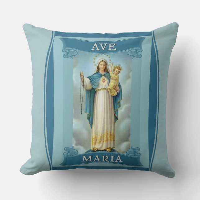 KINDAVE MARIA JUNGFRAU-MARYS CHRISTUS rosenbeet Kissen (Vorderseite)
