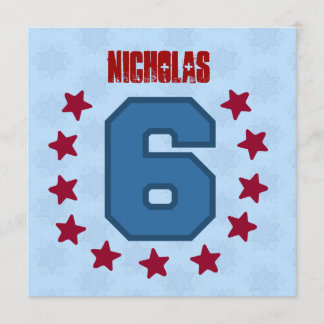 Kinder6. Geburtstag 6-Jährige rote blaue Sterne Einladung