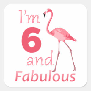 Kinder6. Geburtstags-niedlicher rosa Flamingo Quadratischer Aufkleber