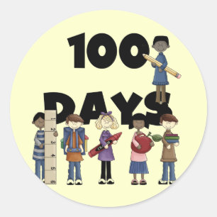 Kinder 100 Tage Schulzeit T - Shirt und Geschenke Runder Aufkleber