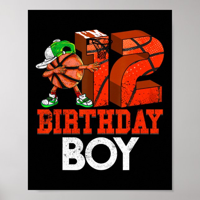 Kinder 12 Jahre alter Basketball Dabbing 12. Gebur Poster (Vorne)