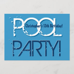 Kinder 13. Geburtstag Pool Party Blue White W01 Einladung