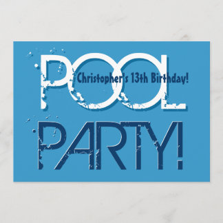 Kinder 13. Geburtstag Pool Party Blue White W01 Einladung